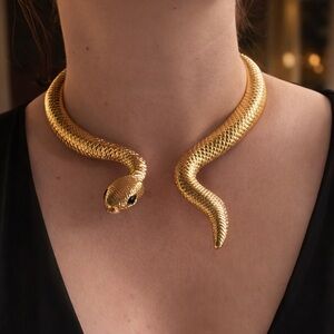 Gold Snake Collar Necklace - Statement Choker
